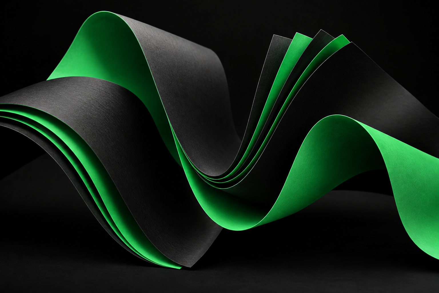 Bright green story pages opening against black
